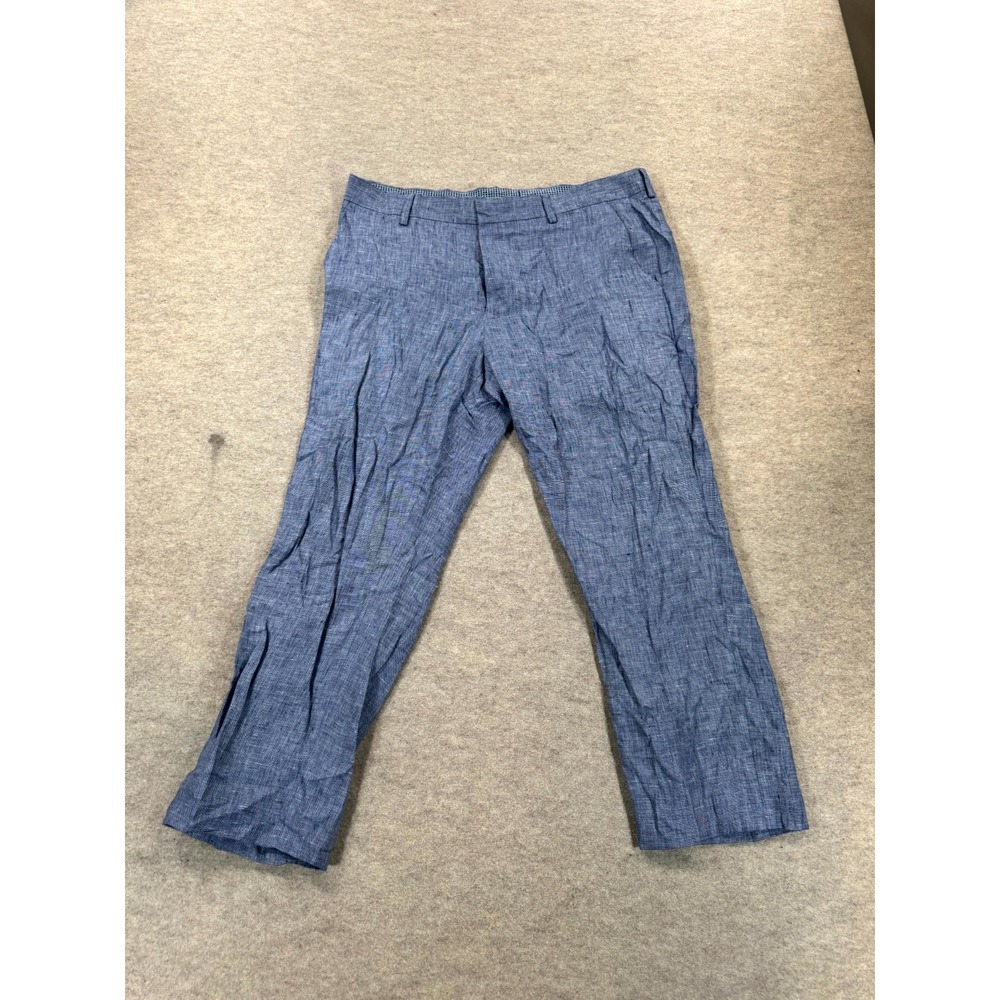Murano Baird McNutt Slim Alex Fit Dress Pants Mens 34x30 Blue Flat Front Linen